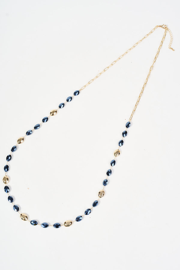 Carraig Donn Gold & Navy Oval Beaded Long Chain Necklace