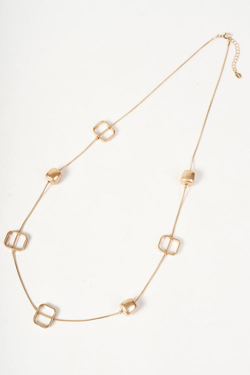 Gold Open Square Link Long Necklace