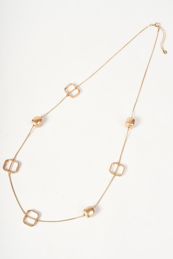 Carraig Donn Gold Open Square Link Long Necklace
