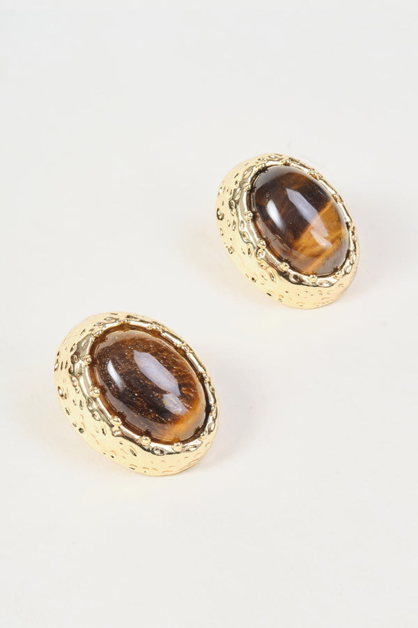 Carraig Donn Gold Oval Amber Stone Stud Earrings