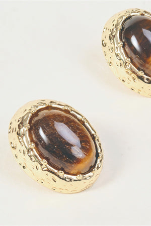 Carraig Donn Gold Oval Amber Stone Stud Earrings