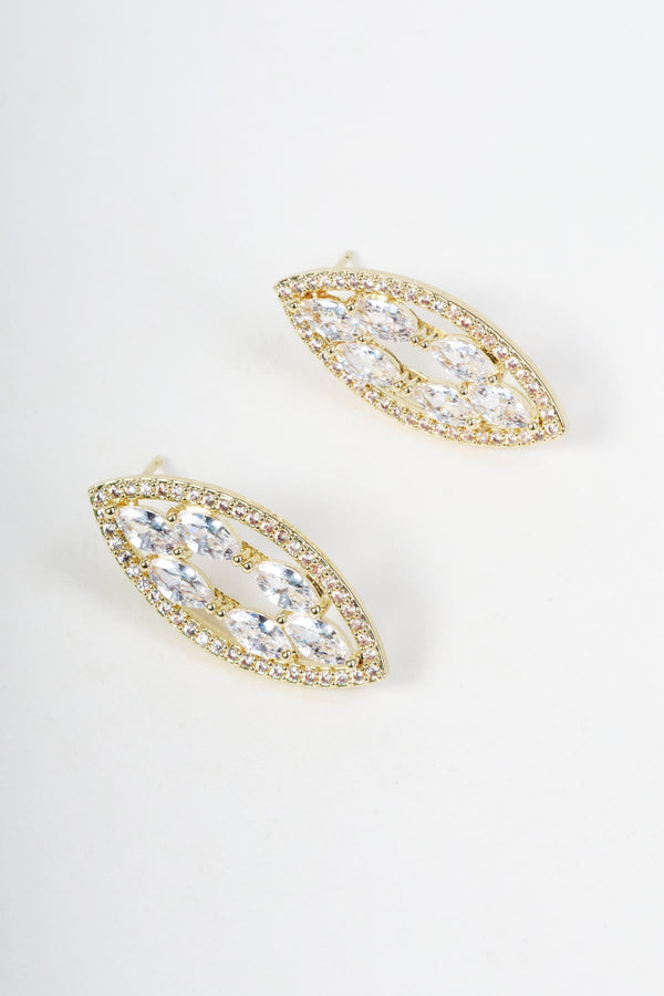 Carraig Donn Gold Oval Clear Rhinestone Stud Earrings