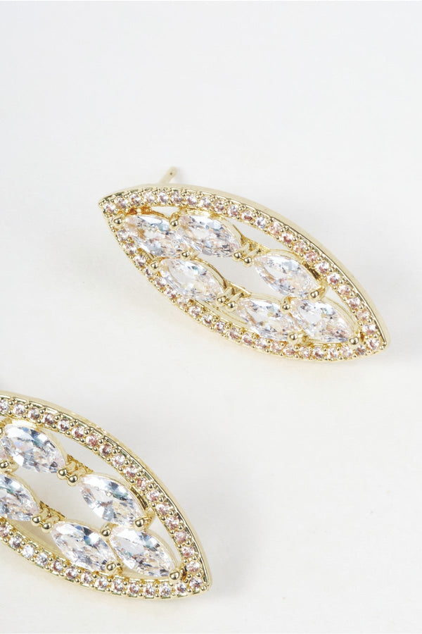 Carraig Donn Gold Oval Clear Rhinestone Stud Earrings