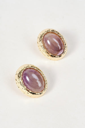 Carraig Donn Gold Oval Purple Stone Stud Earrings
