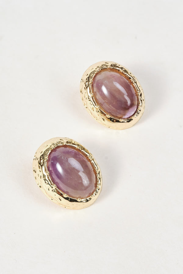Carraig Donn Gold Oval Purple Stone Stud Earrings
