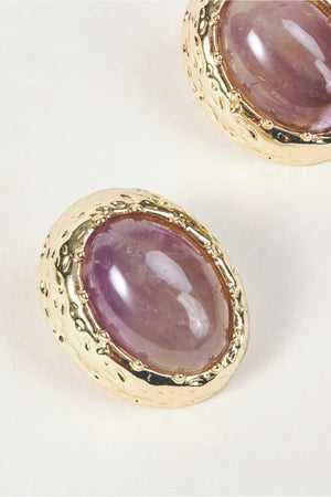 Carraig Donn Gold Oval Purple Stone Stud Earrings