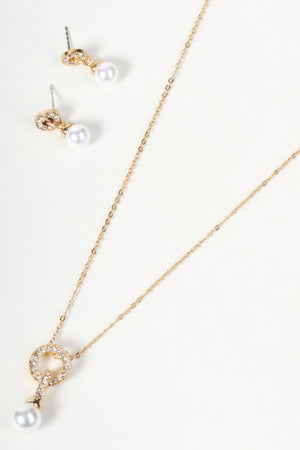 Carraig Donn Gold Pearl Round Drop & Micro Pavé Ring Pendant Necklace & Earring Set