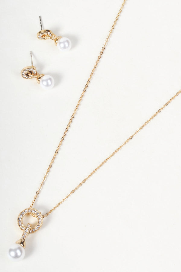 Carraig Donn Gold Pearl Round Drop & Micro Pavé Ring Pendant Necklace & Earring Set