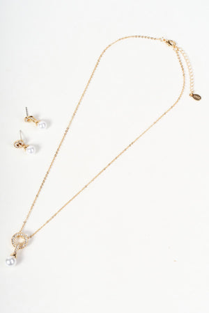 Carraig Donn Gold Pearl Round Drop & Micro Pavé Ring Pendant Necklace & Earring Set