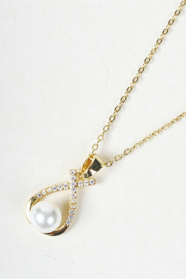 Carraig Donn Gold & Pearl Teardrop Cross Diamante Pendant Necklace