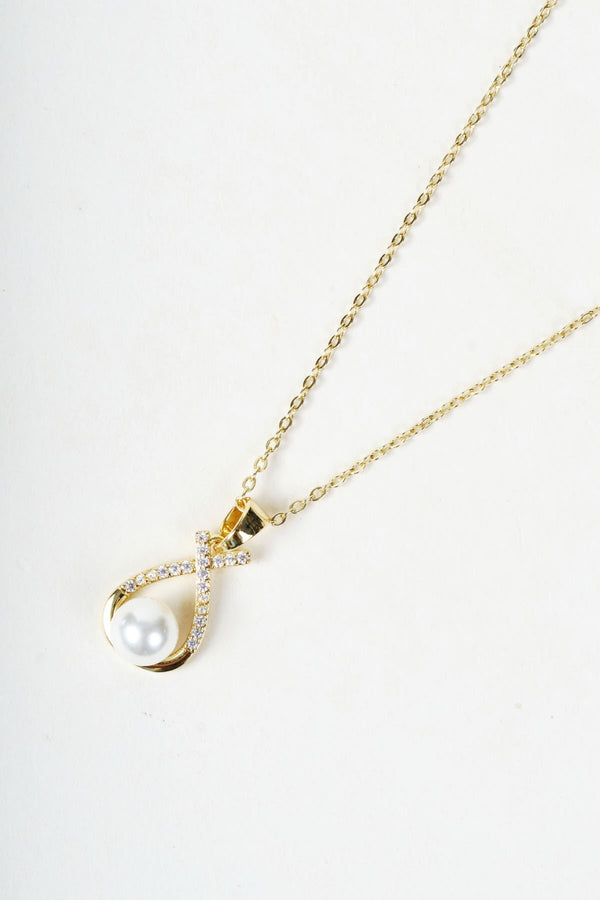 Carraig Donn Gold & Pearl Teardrop Cross Diamante Pendant Necklace