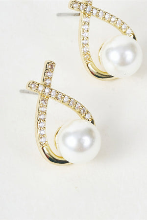 Carraig Donn Gold & Pearl Teardrop Cross Diamante Stud Earrings