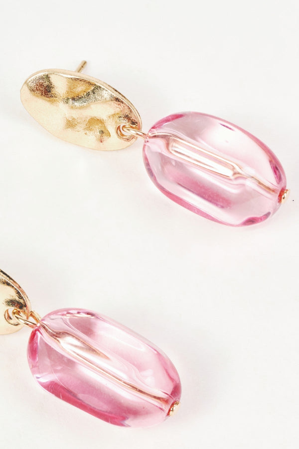 Carraig Donn Gold & Pink Oval Stone Drop Earrings