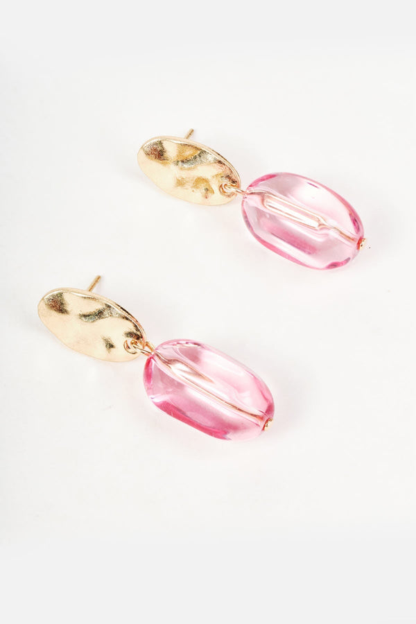 Carraig Donn Gold & Pink Oval Stone Drop Earrings