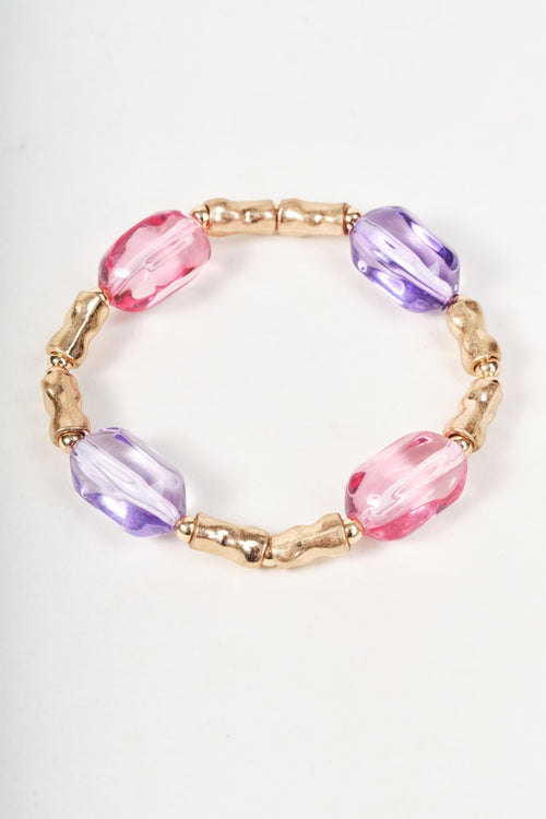 Gold Pink & Purple Stone Beaded Bracelet