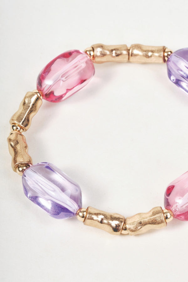 Carraig Donn Gold Pink & Purple Stone Beaded Bracelet