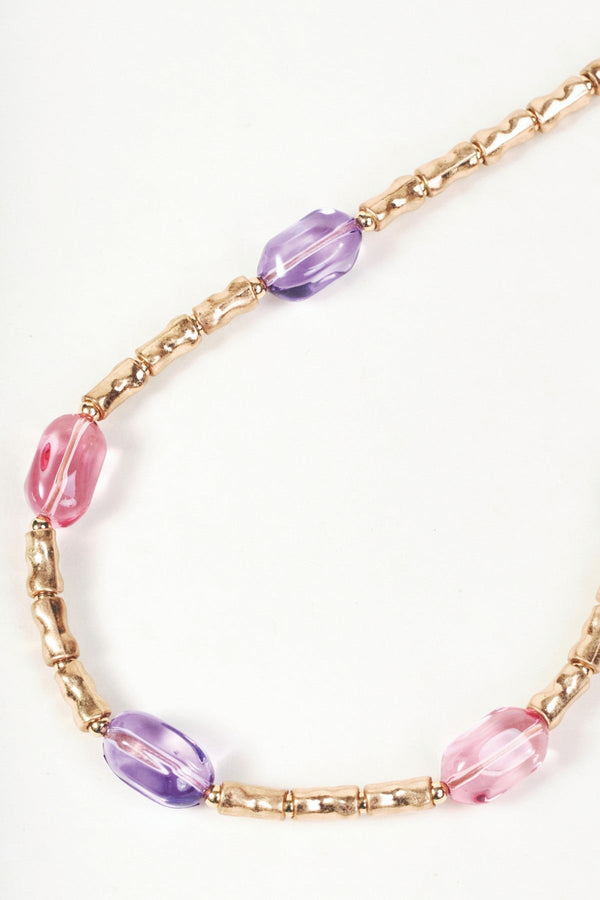 Carraig Donn Gold Pink & Purple Stone Beaded Necklace