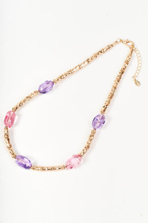 Carraig Donn Gold Pink & Purple Stone Beaded Necklace