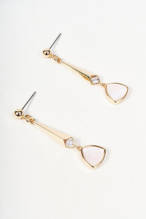 Gold & Pink Shell Long Drop Earrings