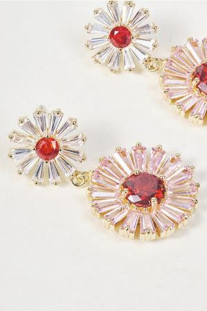 Carraig Donn Gold & Pink Stone Daisy Flower Drop Earrings