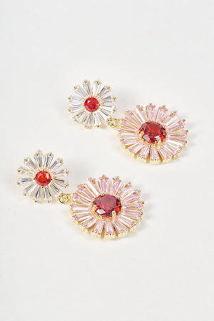 Carraig Donn Gold & Pink Stone Daisy Flower Drop Earrings
