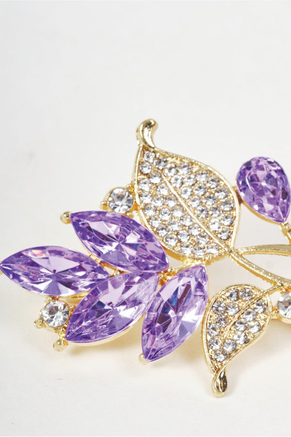 Carraig Donn Gold Purple & Clear Gemstone Leaf Brooch