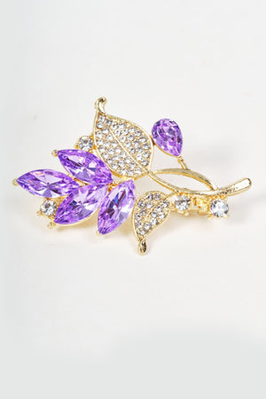 Carraig Donn Gold Purple & Clear Gemstone Leaf Brooch