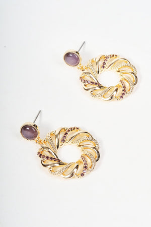 Carraig Donn Gold & Purple Diamante Swirl Drop Earrings