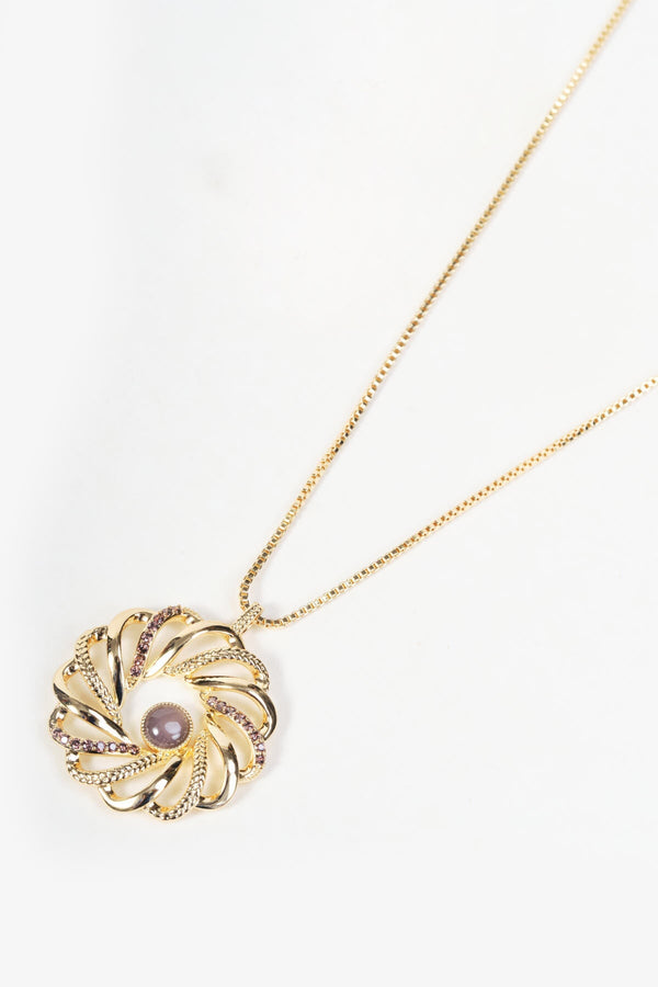 Carraig Donn Gold & Purple Diamante Swirl Pendant Necklace