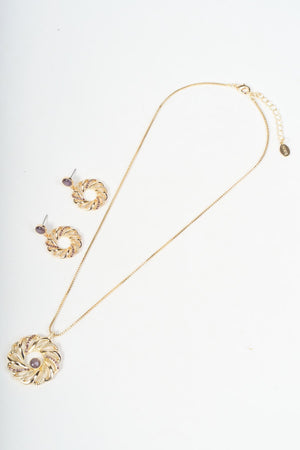 Carraig Donn Gold & Purple Diamante Swirl Pendant Necklace