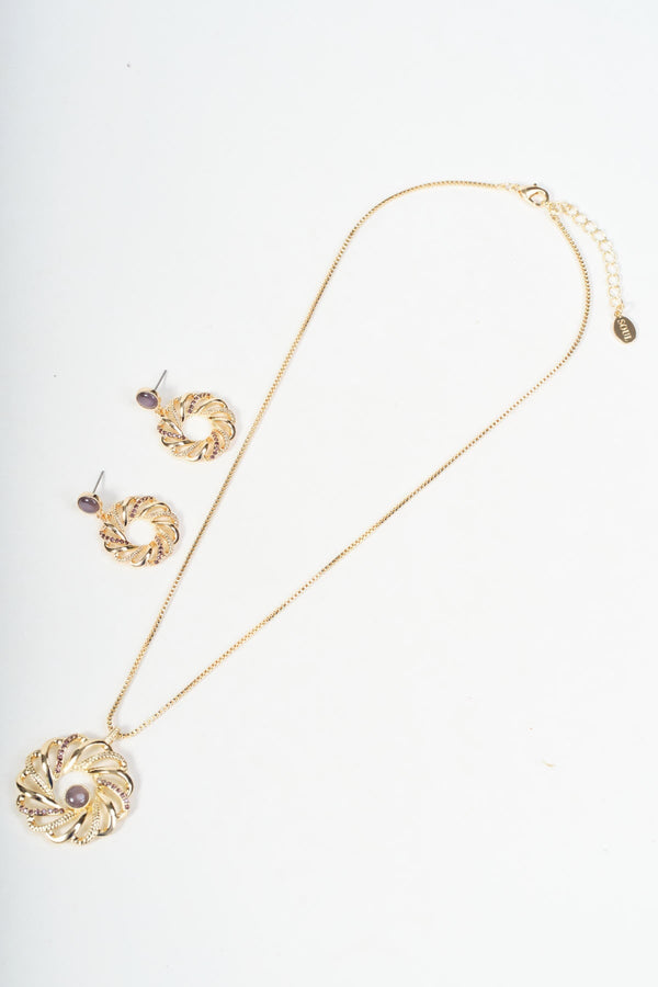 Carraig Donn Gold & Purple Diamante Swirl Pendant Necklace