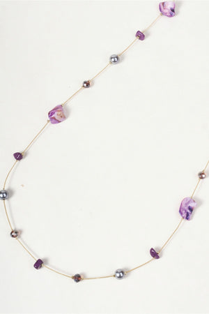 Carraig Donn Gold Purple & Grey Stone Beaded Long Necklace