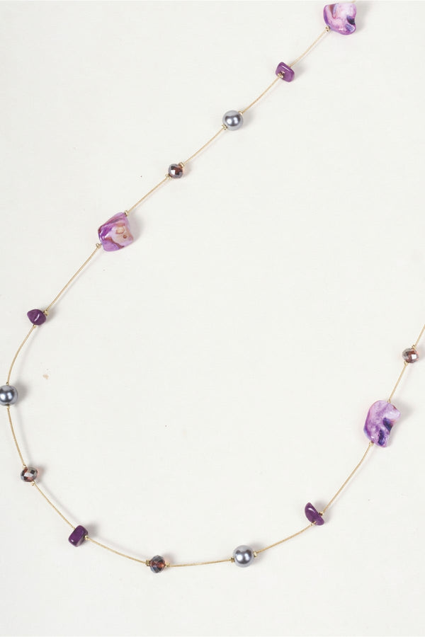 Carraig Donn Gold Purple & Grey Stone Beaded Long Necklace
