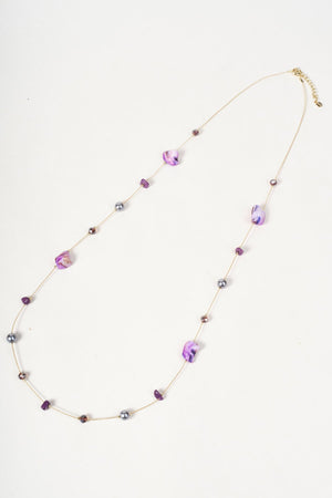 Carraig Donn Gold Purple & Grey Stone Beaded Long Necklace