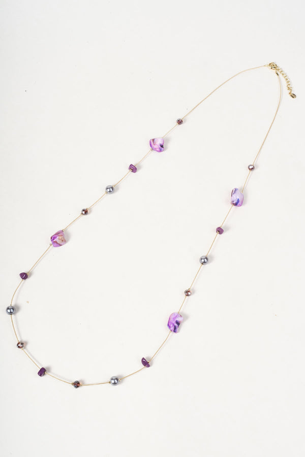 Carraig Donn Gold Purple & Grey Stone Beaded Long Necklace