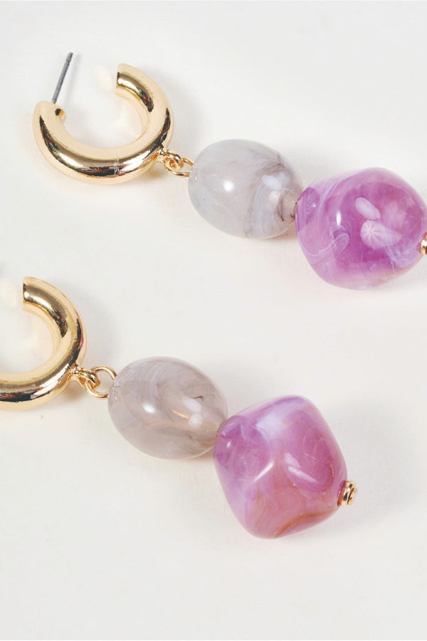 Carraig Donn Gold Purple & Grey Stone Drop Hoop Earrings