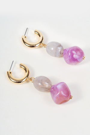 Carraig Donn Gold Purple & Grey Stone Drop Hoop Earrings