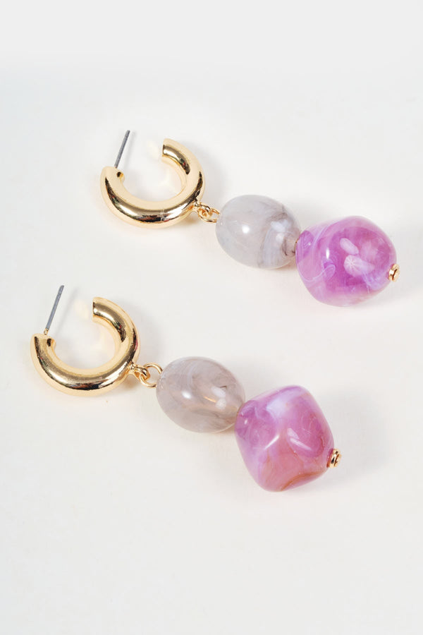 Carraig Donn Gold Purple & Grey Stone Drop Hoop Earrings