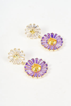 Carraig Donn Gold & Purple Stone Daisy Flower Drop Earrings