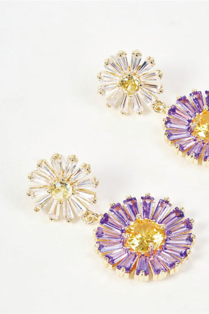 Carraig Donn Gold & Purple Stone Daisy Flower Drop Earrings