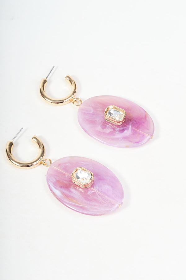 Carraig Donn Gold & Purple Stone Oval Drop Hoop Earrings