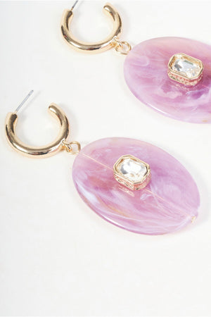 Carraig Donn Gold & Purple Stone Oval Drop Hoop Earrings