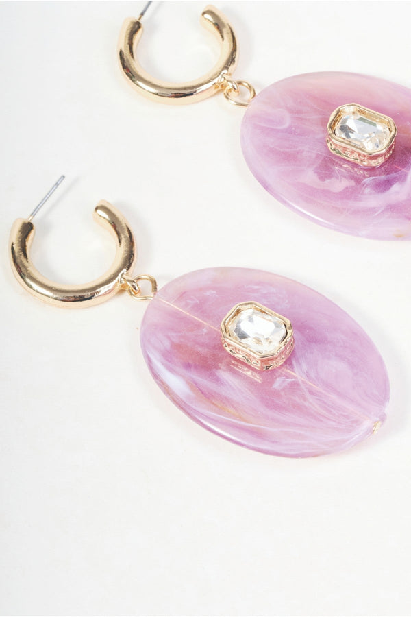 Carraig Donn Gold & Purple Stone Oval Drop Hoop Earrings