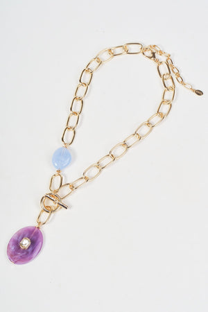 Carraig Donn Gold & Purple Stone Oval Pendant Link Necklace