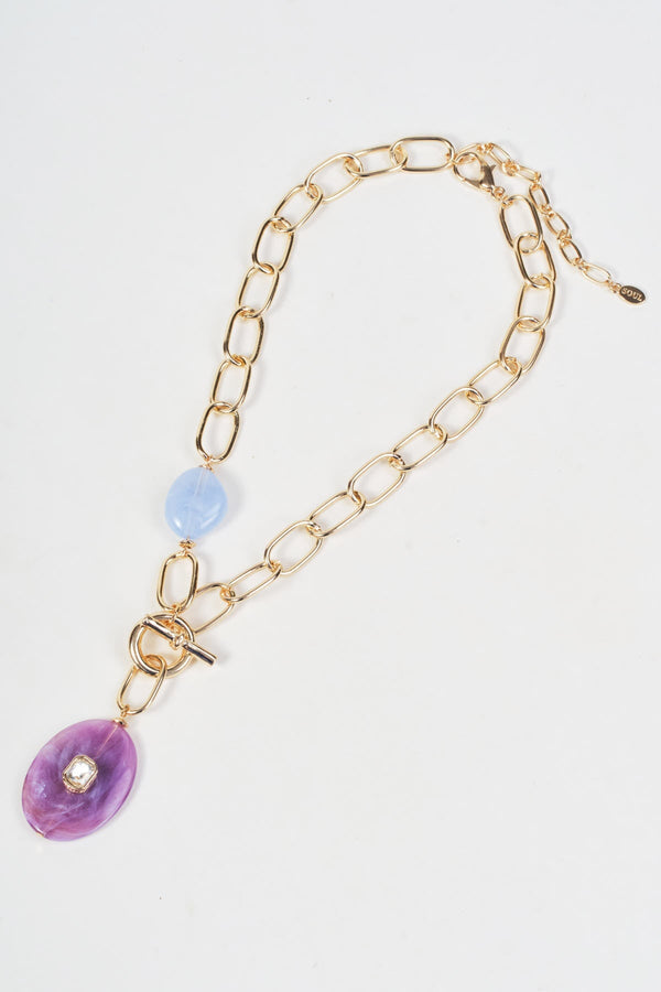 Carraig Donn Gold & Purple Stone Oval Pendant Link Necklace