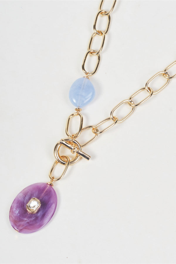 Carraig Donn Gold & Purple Stone Oval Pendant Link Necklace