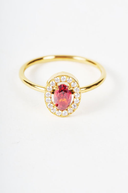Gold & Red Gemstone Halo Setting Oval Size 7 Ring
