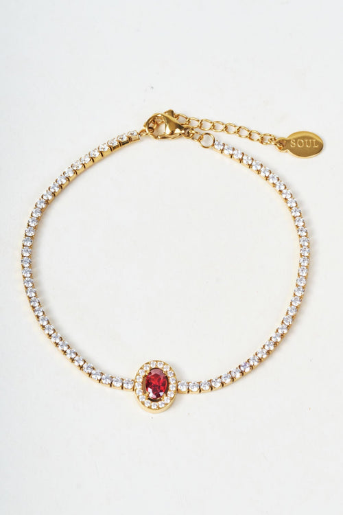 Gold & Red Gemstone Halo Setting Oval Tennis Bracelet