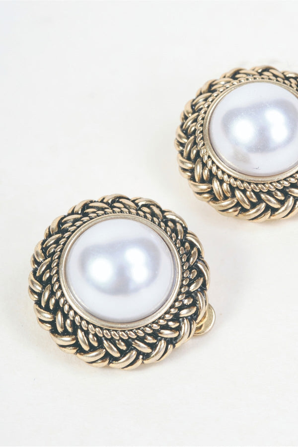Carraig Donn Gold Rope Detail Faux Pearl Clip On Earrings