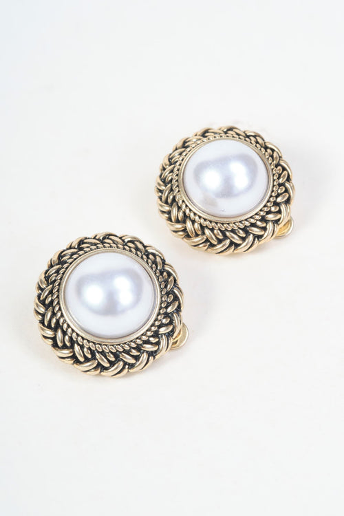 Gold Rope Detail Faux Pearl Clip On Earrings